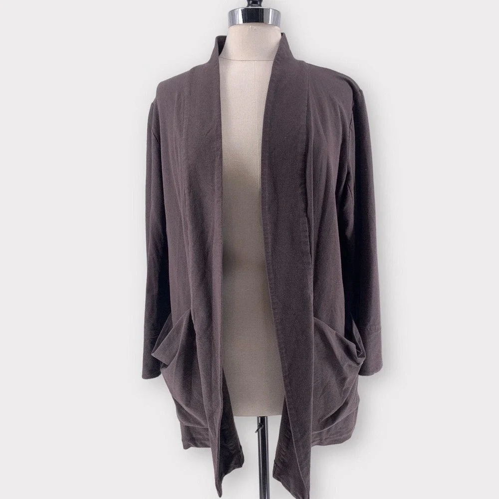 Eileen Fisher Stretch Crepe Open Long Blazer Brown XL - Picture 9 of 9